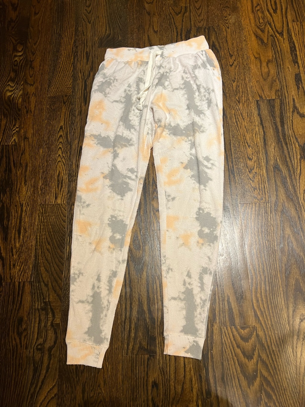 Vintage Havana Cream Tie-Dye Joggers with Gray and Peach Accents